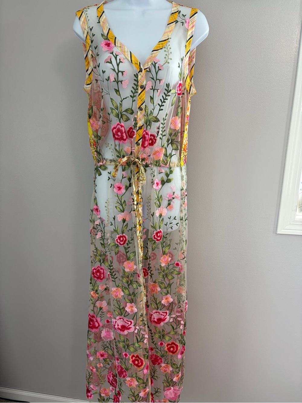 NWT Aratta Silent Journey- Sheer Embroidered Floral Maxi Duster